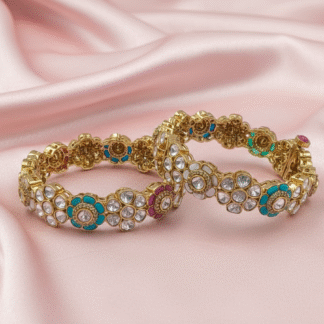 Multicolour Floral Moissanite Gold Bangle