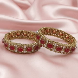 Ruby Red Moissanite Antique Gold Bangle