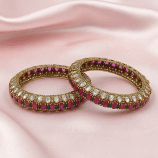 Ruby Pink Moissanite Antique Gold Bangle