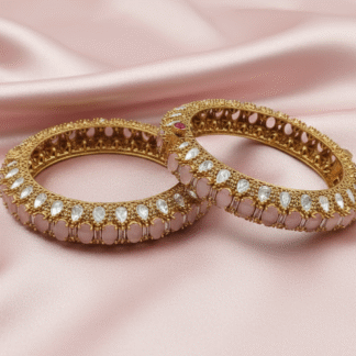 Blush Pink Moissanite Antique Gold Bangle