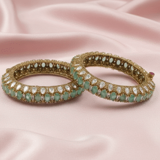 Mint Green Moissanite Antique Gold Bangle