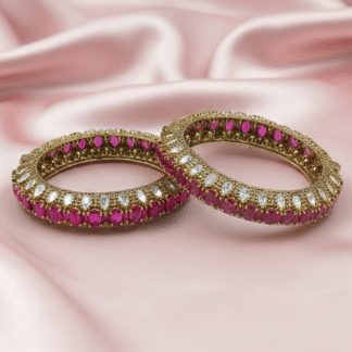 Ruby Pink Moissanite Antique Gold Bangle