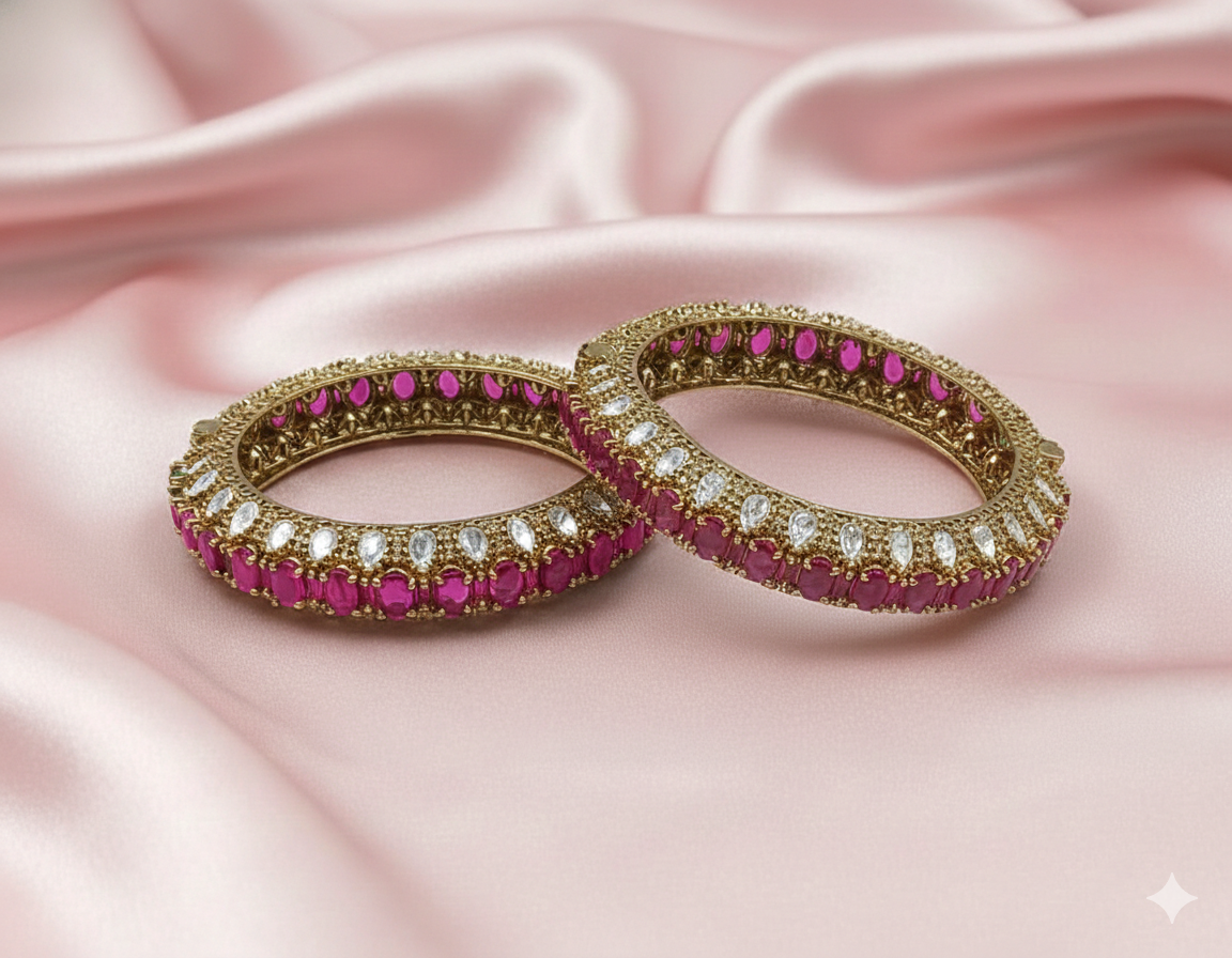 Ruby Pink Moissanite Antique Gold Bangle