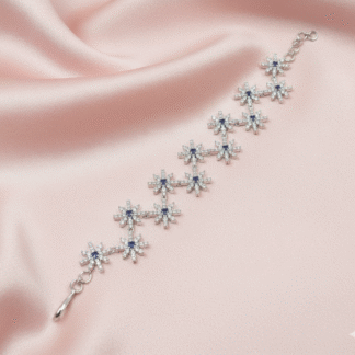 Silver & Nevy Blue Floral AD Bracelet