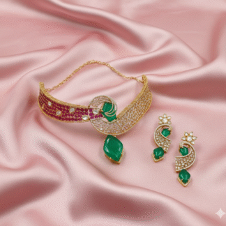 Emerald Ruby Crescent Choker Set