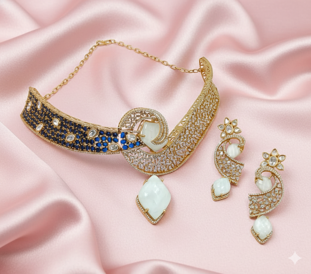 Royal Blue Ivory Crescent Choker Set