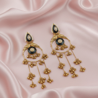 Silver Look Like Black Stone Hoop Jhumki Earrings