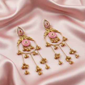 Silver Look Like Pink Stone Hoop Jhumki Earrings