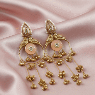 Silver Look Like Peach Stone Hoop Jhumki Earrings