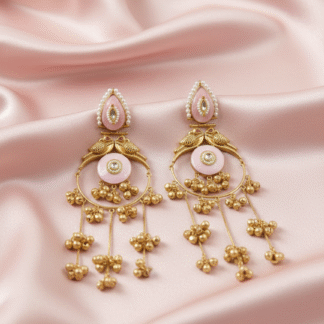 Silver Look Like Baby Pink Stone Hoop Jhumki Earrings
