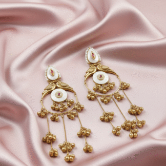 Silver Look Like Ivory White & Ruby Stone Hoop Jhumki Earrings