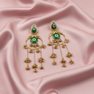 Silver Look Like Emerald Green & Pearl Hoop Jhumki Earrings