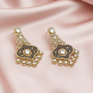 Royal Moissanite & Blue Sapphire Gold-Plated Drop Earrings