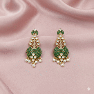 Moissanite Emerald Green Pearl Drop Earrings