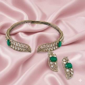 Moissanite Hasli Set with Emerald Green Stones