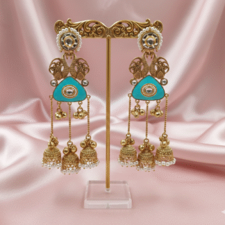 Silver Look Like Turquoise Peacock Jhumki Earrings