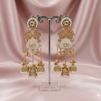 Silver Look Like Ivory Peacock Jhumki Earrings