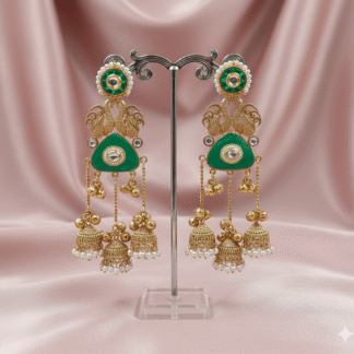 Silver Look Like Emerald Green Peacock Jhumki Earrings
