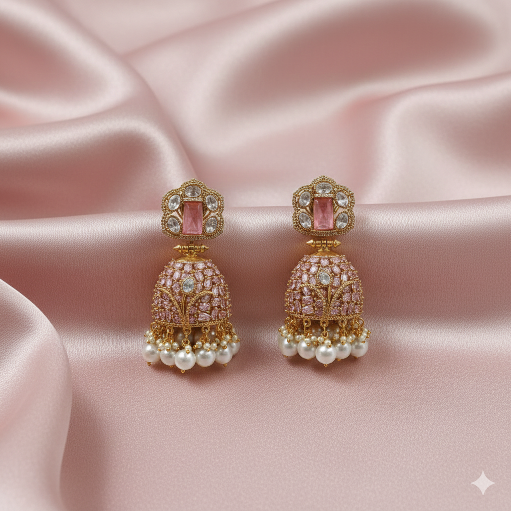 Moissanite Blush Pink Jhumki Earrings
