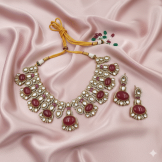Wine Red Moissanite Kundan Necklace Set