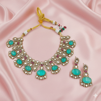 Turquoise Aqua Moissanite Kundan Necklace Set