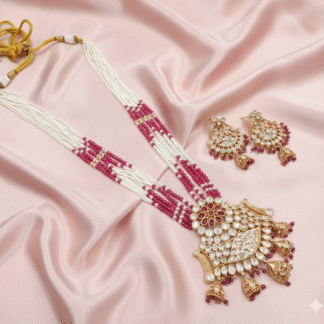 Tyanni AD White & Ruby Beaded Long Necklace Set