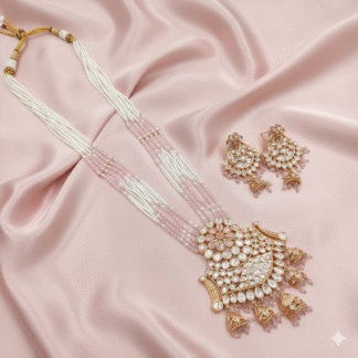 Tyanni AD White & Blush Pink Beaded Long Necklace Set