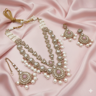 Mehandi Polish Soft Pink & Pearl Festive Necklace Set