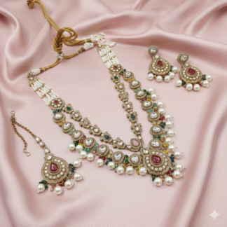 Mehandi Polish Multicolour Kundan & Pearl Necklace Set