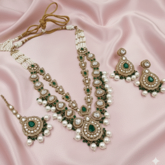 Mehandi Polish Green Kundan & Pearl Necklace Set