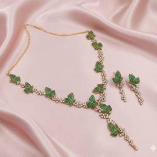 AD Mehndi Polish Green Butterfly Necklace Set