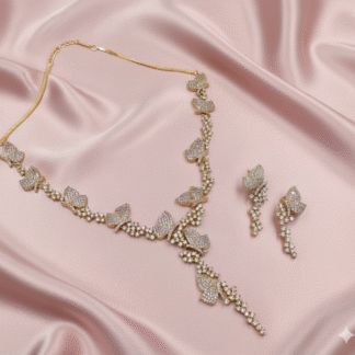 AD Mehndi Polish Gold Butterfly Necklace Set