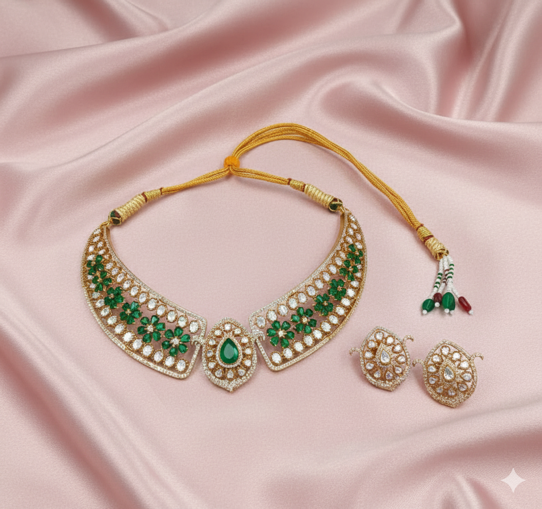 Emerald Bloom Moissanite Necklace Set