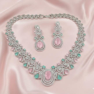 Baby Pink & Aqua Green AD Necklace Set