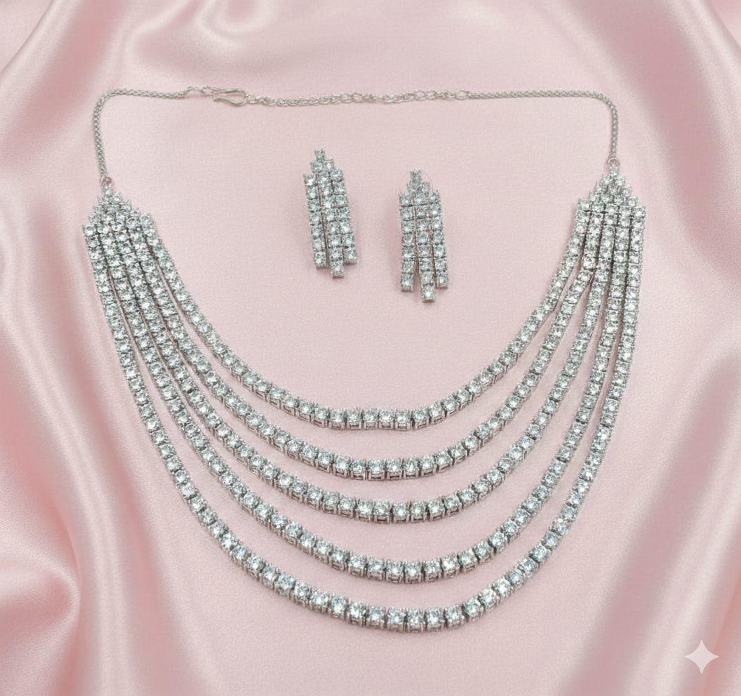 Royal Arc American Diamond Pendant Set with Statement Earrings