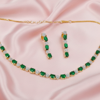 Elegant Emerald Green AD Stone Choker Necklace Set