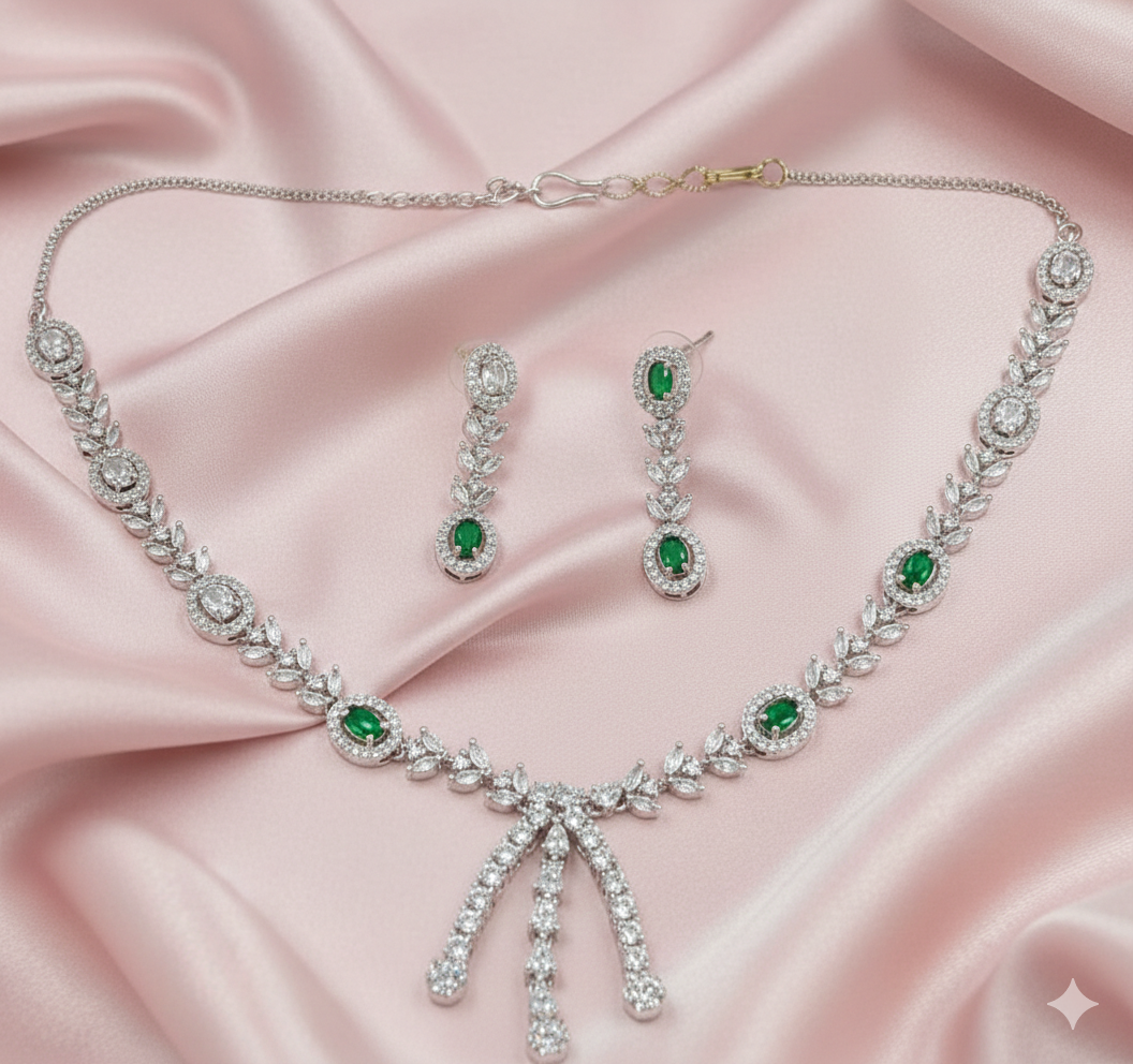 Contemporary Arc-Drop American Diamond Pendant Set