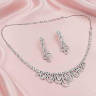 Shimmering White Oval AD Necklace Set with Gold Plating