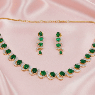 Emerald Green AD Gold Oval Necklace Set