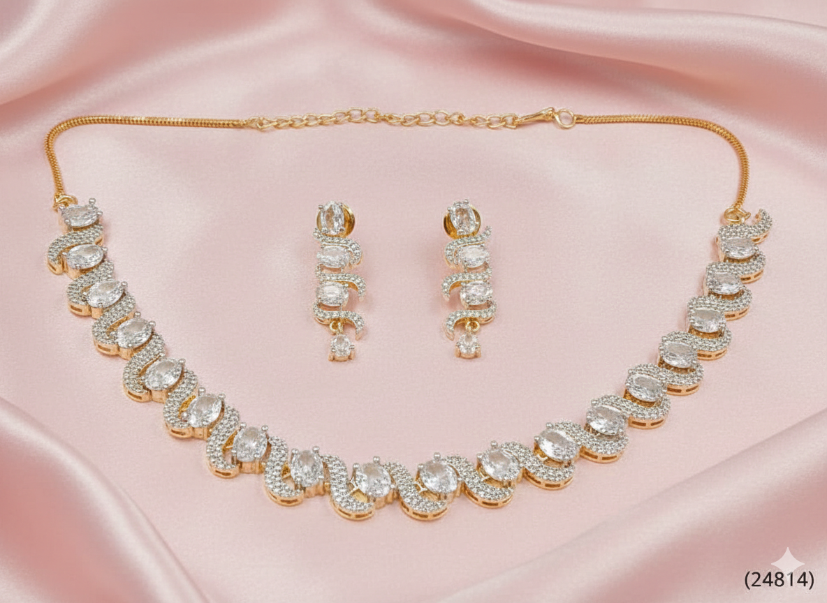 Elegant AD Two-Tone Necklace Set with Earrings