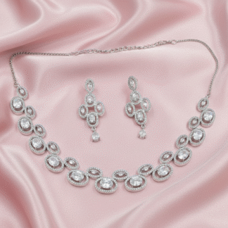 Royal Rose Oval American Diamond Necklace Set