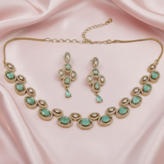 Royal Oval American Diamond Necklace Set with Gemstone Accents