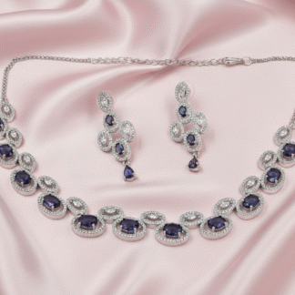 Royal Oval American Diamond Necklace Set with Gemstone Accents