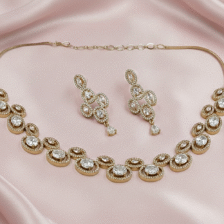 Royal Oval American Diamond Necklace Set with Gemstone Accents