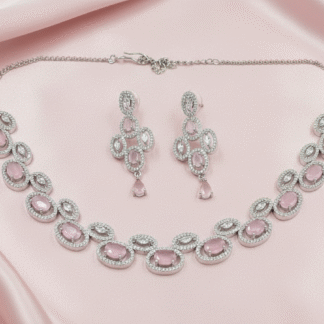 Royal Floral Oval American Diamond Necklace Set