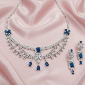 Royal Floral Oval American Diamond Necklace Set