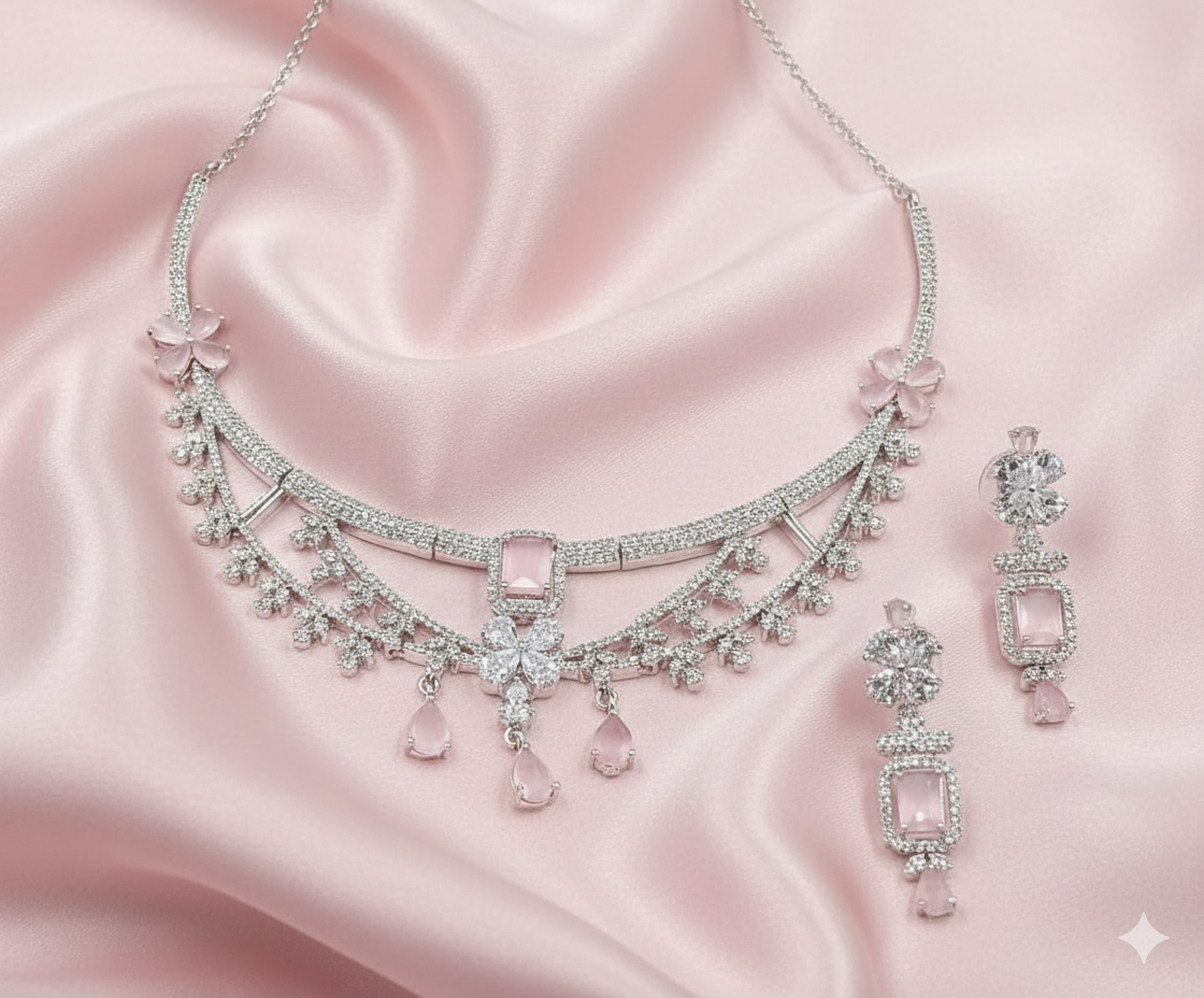 Imperial Crown Gemstone & American Diamond Necklace Set
