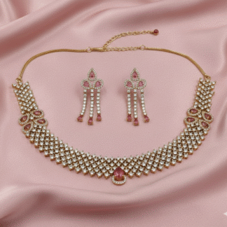 Royal Mesh American Diamond Choker Set with Teardrop Accents