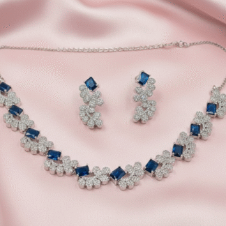 Royal Sapphire Blue AD Floral Necklace Set