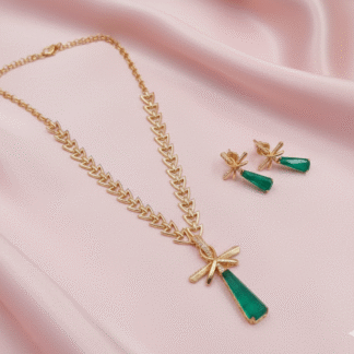 Moissanite Pendant Set with Emerald Green Drop